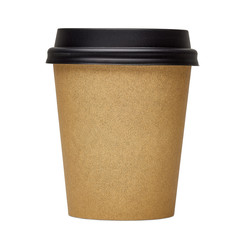 Blank disposable takeaway kraft coffee cup isolated on white background including clipping path
