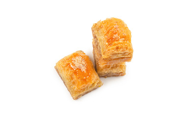 Delicious sweet baklava isolated on white background.