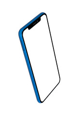 Blue Modern Isolated Smart Phone. Blank screen for mockup.