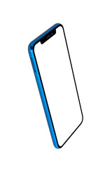 Blue Modern Isolated Smart Phone. Blank screen for mockup.