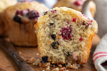 Closeup of a Blueberry and Cranberry Muffin
