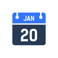 Calendar Date Icon - January 20 Vector Graphic
