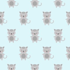 Vector illustration. Seamless pattern. Funny kawaii cats. Cute cats in grey colors. Vector cats.