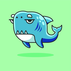 Cute cartoon animal creature in the sea celebrating for world ocean day