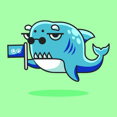 Cute cartoon animal creature in the sea celebrating for world ocean day