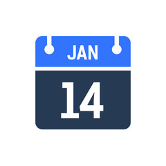 Calendar Date Icon - January 14 Vector Graphic