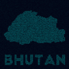 Bhutan tech map. Country symbol in digital style. Cyber map of Bhutan with country name. Captivating vector illustration.