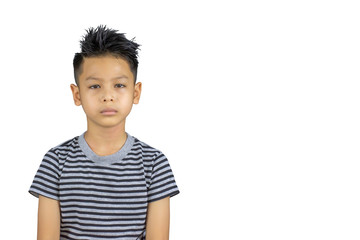 Isolated Portrait Asian boy wearing  t-shirt  on a white background with clipping path.
