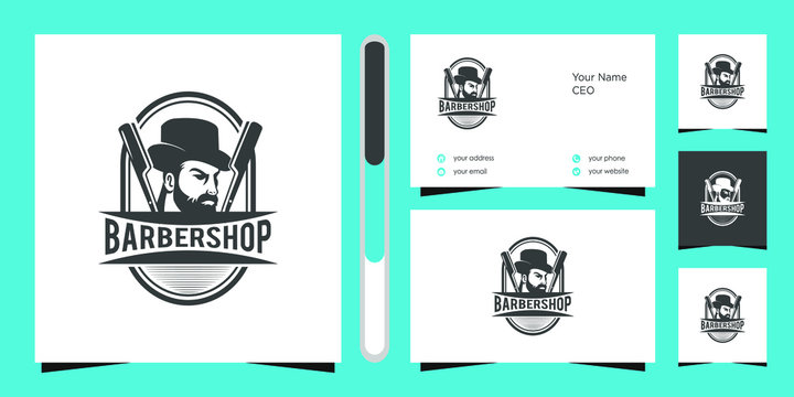 Barbershop logo design vector and business card