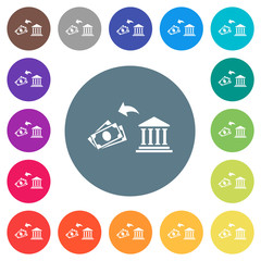 Cash withdrawal from bank flat white icons on round color backgrounds