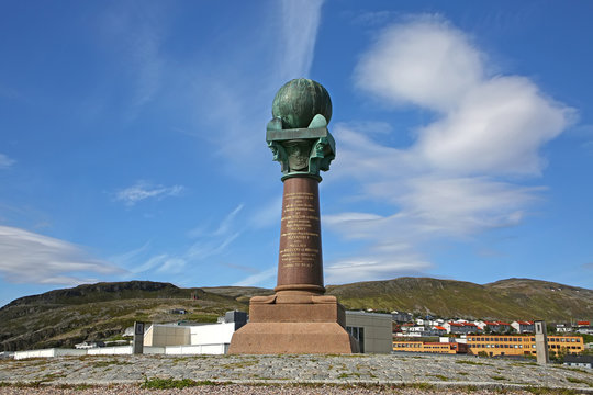 Meridian Monument - On the Fuglenes peninsula, just across the harbour, is the Meridianst&oslash;tta, Hammerfest, Norway.
