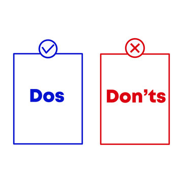 Blue Tick and Red Cross with Do's and Don'ts text. Dos and don'ts information signs. Vector stock illustration.