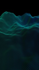 Abstract green landscape on a black background. Cyberspace grid. hi tech network. Depth of field. 3D illustration