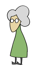 Cute old woman character wearing glasses, isolated on white background. Hand drawn style simple vector illustration. 