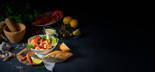 Fototapeta na wymiar Lobster - crab salad with pasta