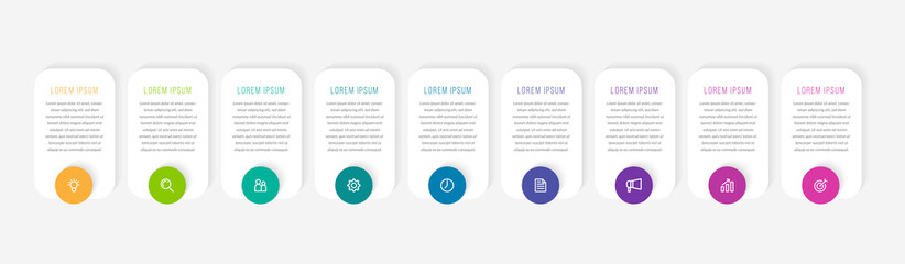 Minimal infographic template design with numbers 9 options or steps.