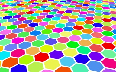 Honeycomb multi-colored. Perspective view on polygon look like honeycomb. Isometric geometry. 3D illustration