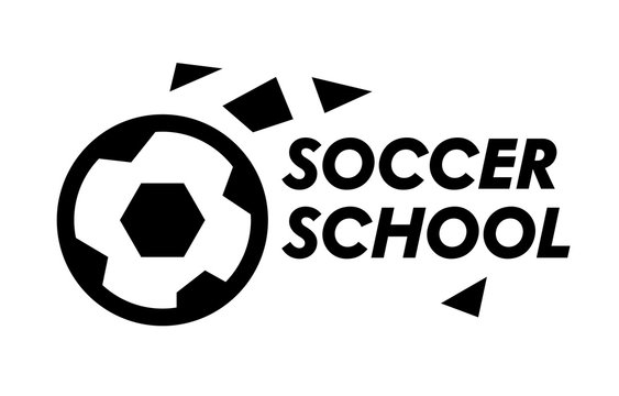 Soccer School Banner, Professional Sports Education Label, Creative Icon or Badge with Football Ball and Typography Isolated on White Background. Monochrome Sport Classes Symbol. Vector Illustration