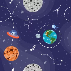 Velours gordijnen Kosmos Galaxy patroon cartoon stijl. Leuk ontwerp voor