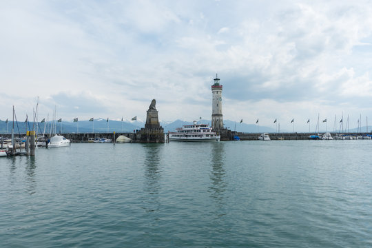 Lindau, Germany - May 2 2019: Cruise ship in the harbour of Lindau