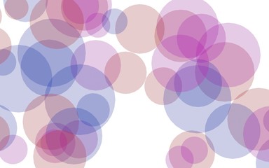 Multicolored translucent circles on a white background. Pink tones. 3D illustration