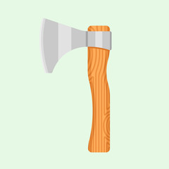Iron axe with wooden handle cartoon flat vector illustration