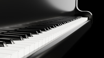 Piano keyboard close up view 3D illustration