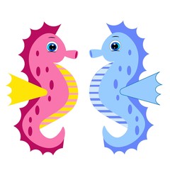 Cute cartoon  seahorse. character vector illustration.