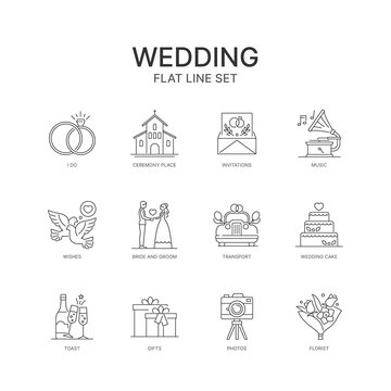Vector set of linear icons. Icons for wedding design.