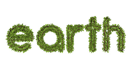 3D earth text on white background. Leaf style text.