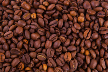 roasted coffee beans on a white background