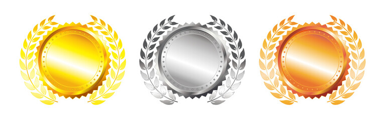 set of gold silver and bronze medals