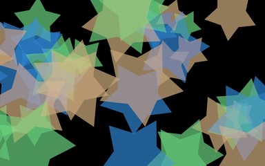 Obraz premium Multicolored translucent stars on a dark background. Orange tones. 3D illustration