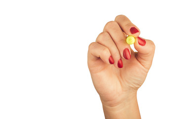 female hand holding a marker