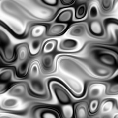Seamless texture of liquid metal in black and white wavy shapes with bulges