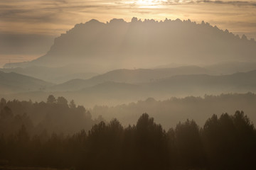 Layers and mist below Montserrat mountain