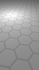 Honeycomb on a gray background. Perspective view on polygon look like honeycomb. Extruded, bump cell. Isometric geometry. Vertical image orientation. 3D illustration