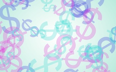 Multicolored translucent dollar signs on white background. 3D illustration