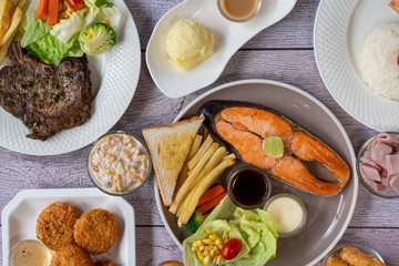 Pork, Beef, Salmon, T-bone, Sirloin, Pork chops, 