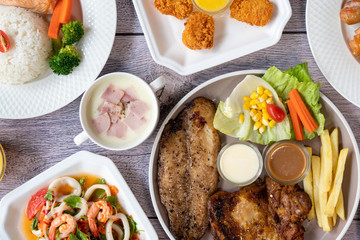 Pork, Beef, Salmon, T-bone, Sirloin, Pork chops, 