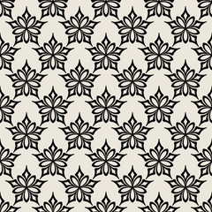 Old-fashioned background seamless pattern. Black and white background, decorative wallpaper texture for your design. Vector graphics.