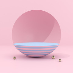 Minimal abstract scene with round podium, Architectural mock up design with geometric form in pastel color, Product presentation. 3D rendering.