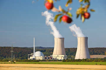 Nuclear Power Station And Apple Tree