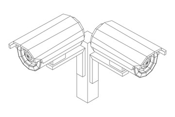 Modern video camera. Webcam viewing area. Safety, security concept. Wireframe low poly mesh vector illustration.