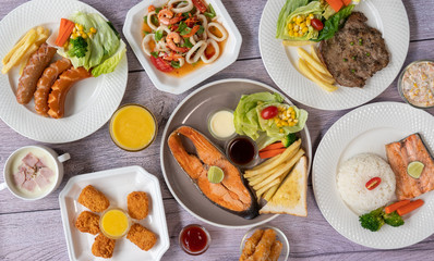 Pork, Beef, Salmon, T-bone, Sirloin, Pork chops, 