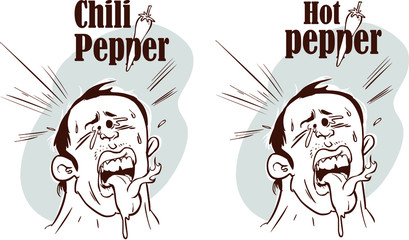 illustration of a cartoon man eating a hot pepper