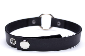 Leather choker with a circle. Decoration on the neck. Isolated on a white background.