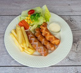 Fried Sausages with salads