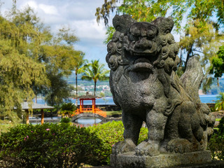 Lion Statue in Hilo Botanical Garden
