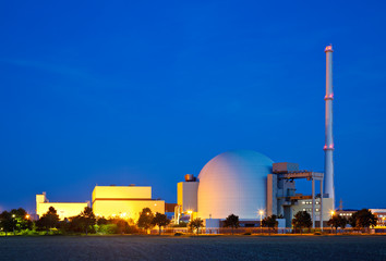 Nuclear Power Station With Night Blue Sky